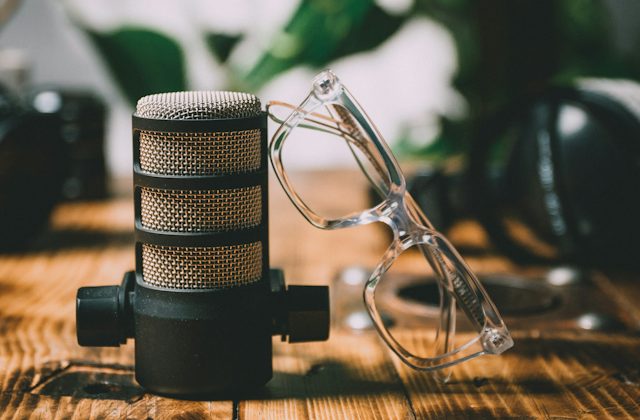 Clear plastic frame resting on a mic