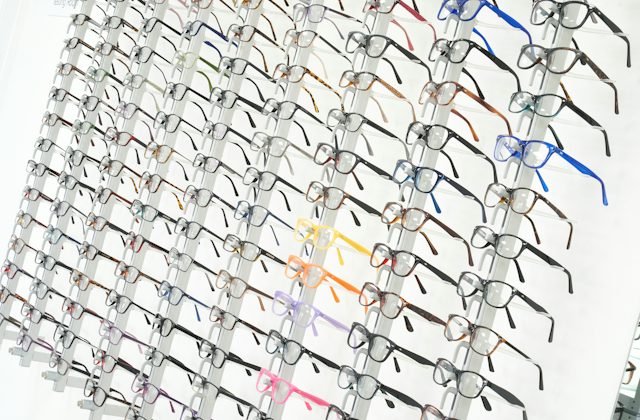 Rows of glasses in direct sight shop