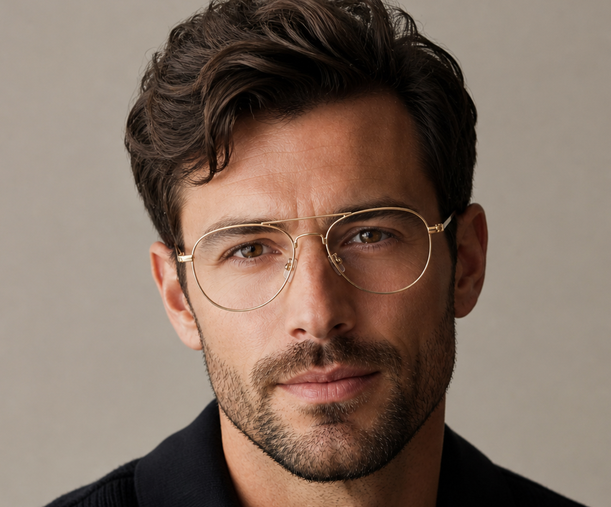Man wearing gold aviator glasses