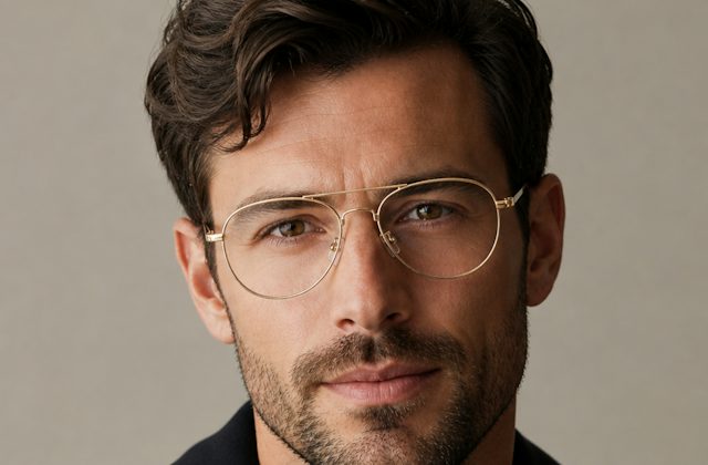 Man wearing gold aviator glasses