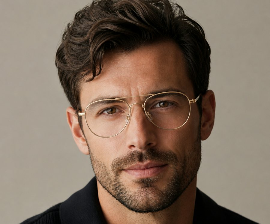 Man wearing gold aviator glasses