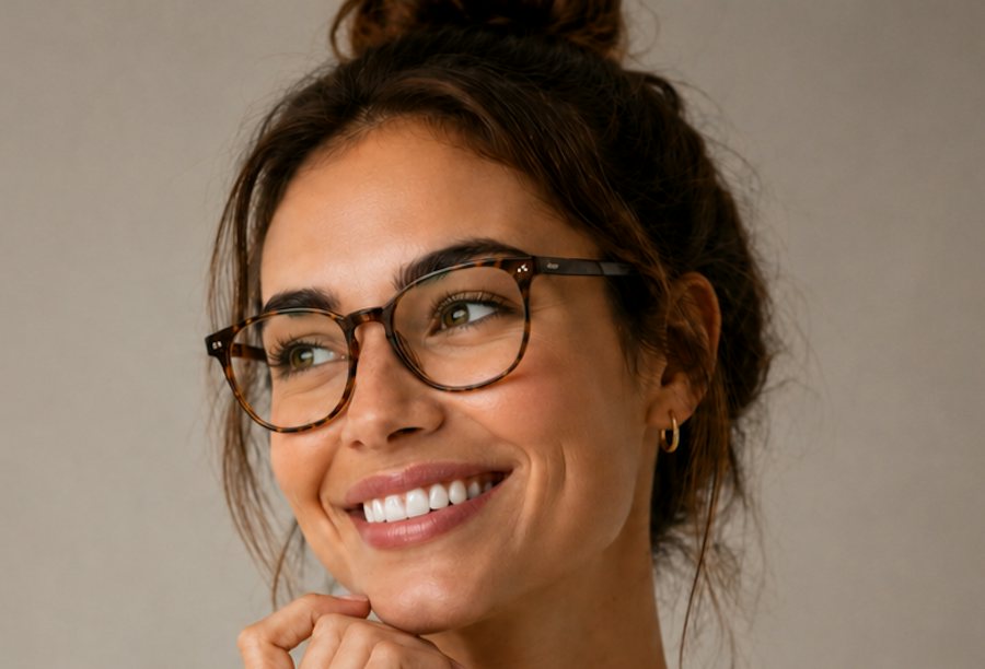 Attractive woman wearing havana plastic glasses