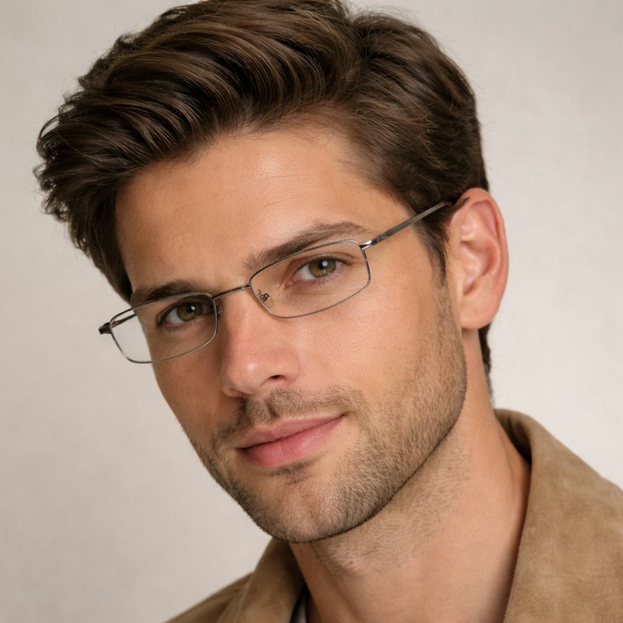 Man wearing shallow rectangle silver glasses
