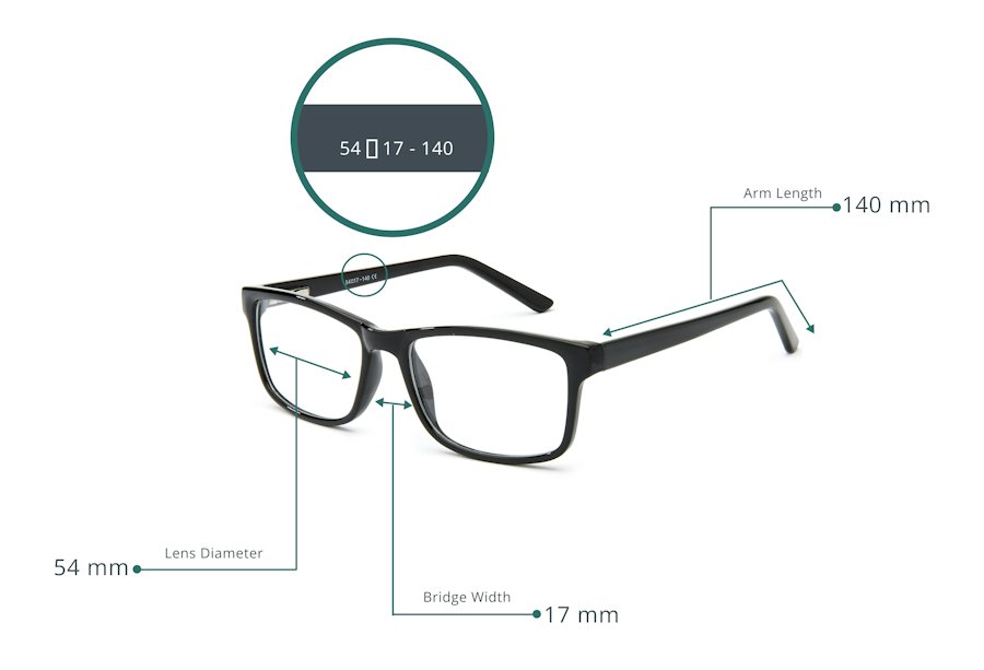 Image showing frame measurements for arm length, lens diameter and bridge width