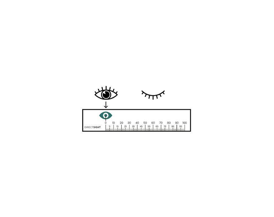 Image showing a ruler under a pair of eyes, lining up the ruler under the pupil of one eye