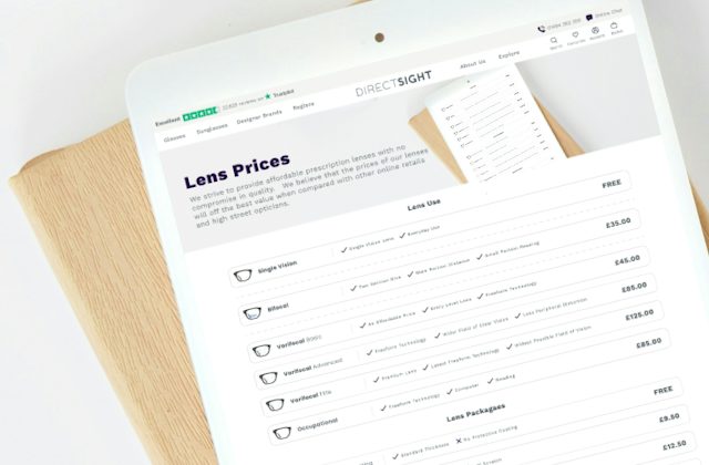 Price list for direct sight lenses