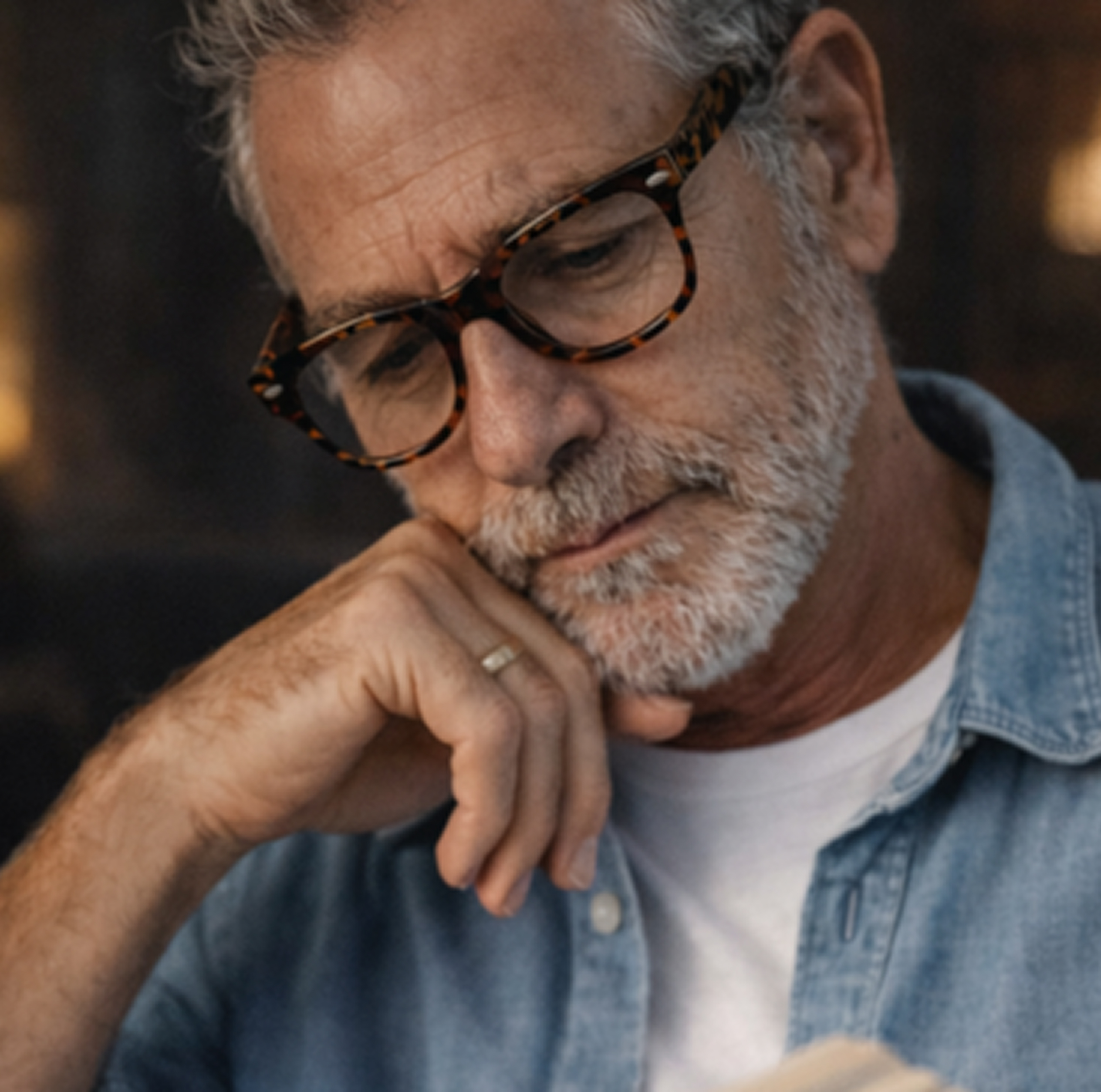 Older attractive man wearing varifocal glasses