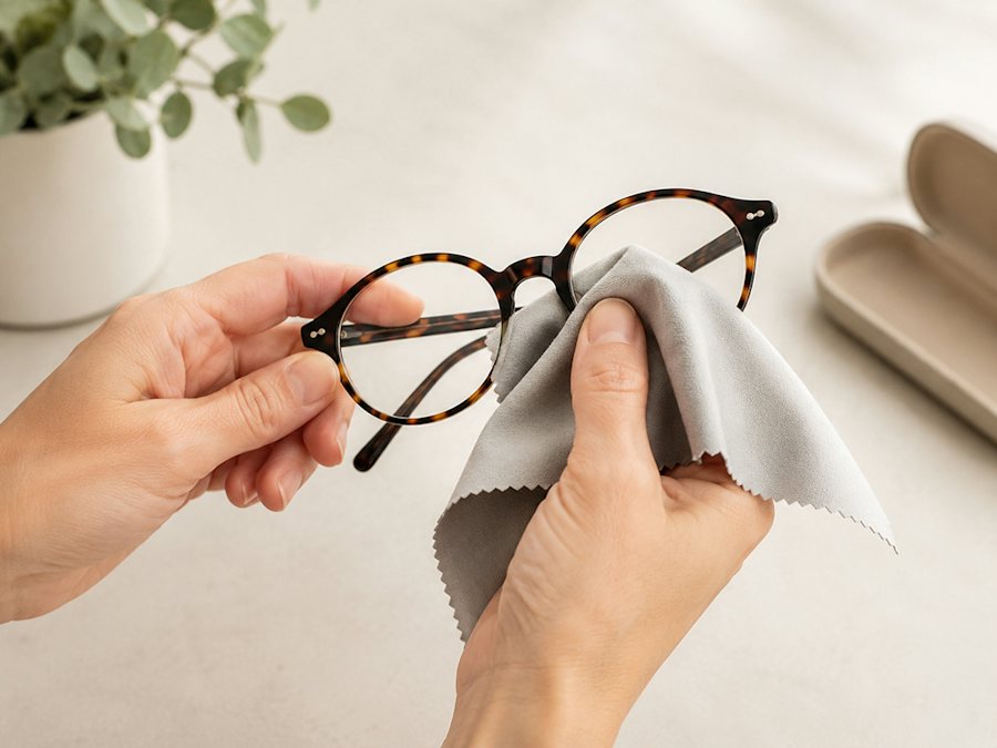 Image showing hands cleaining a pair of glasses with a microfibre cleaining cloth