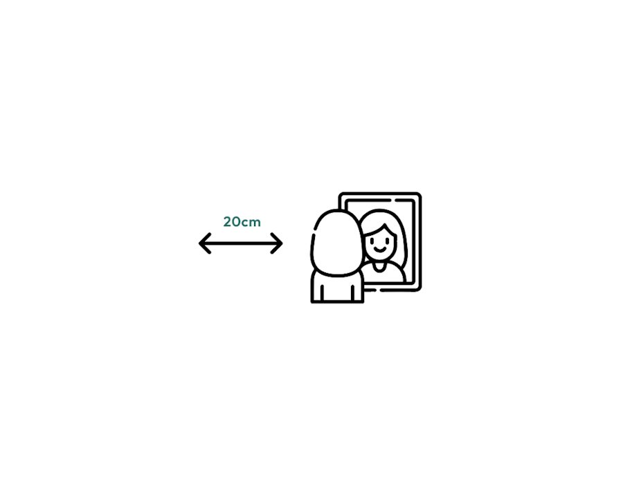 Image showing you need to stand 20cm from a mirror to measure your pd