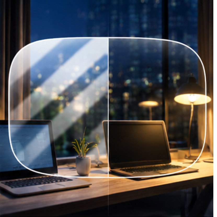 Lens showing with and without anti reflective coating