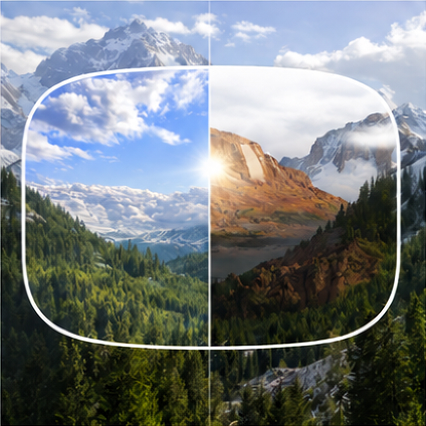 Lens showing with and without mirror coating