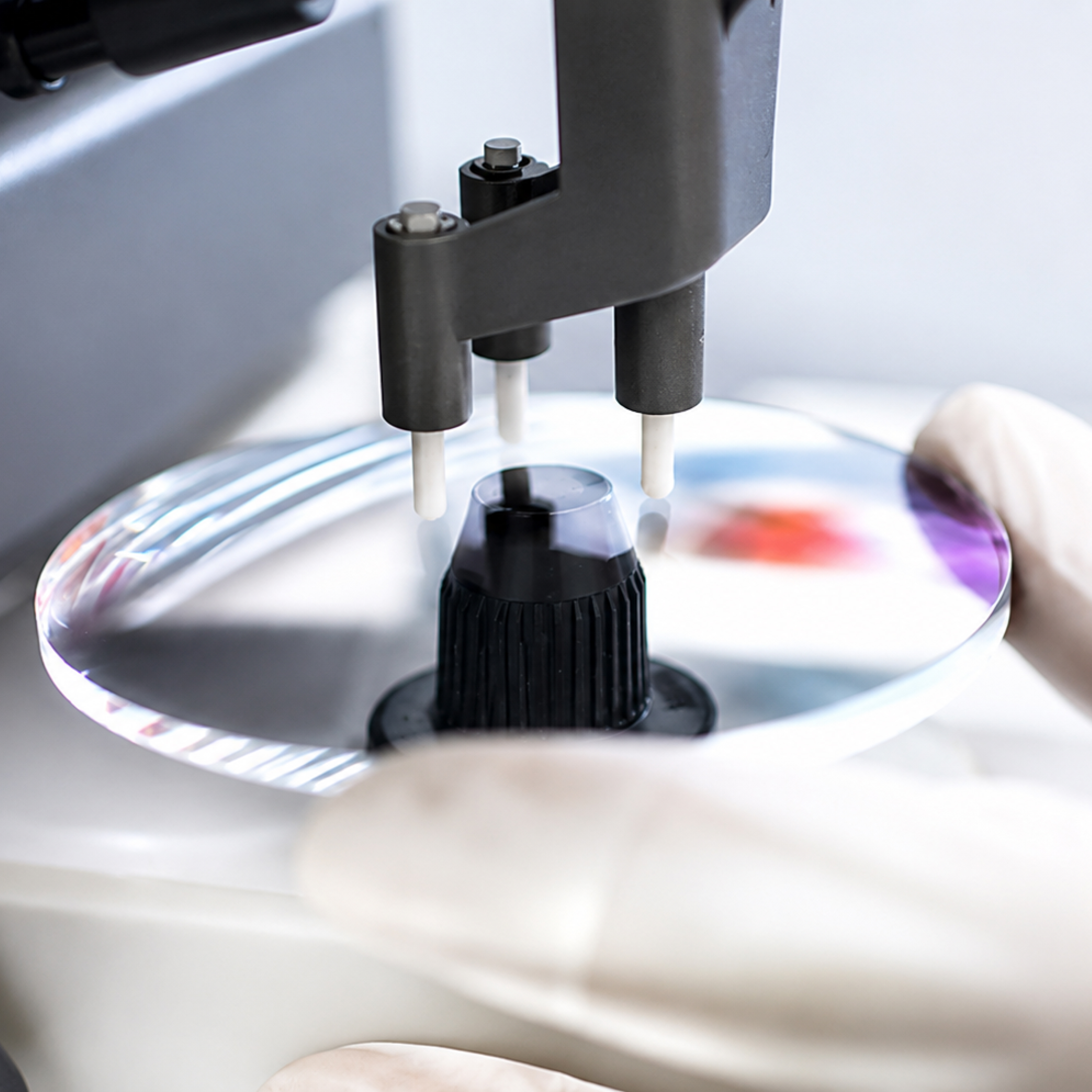 Prescription being checked on an optical lens