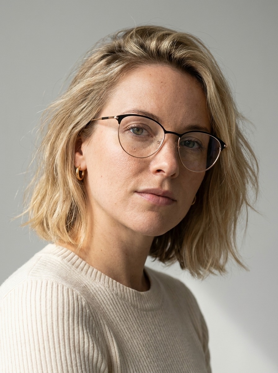 Model wearing Aislin glasses