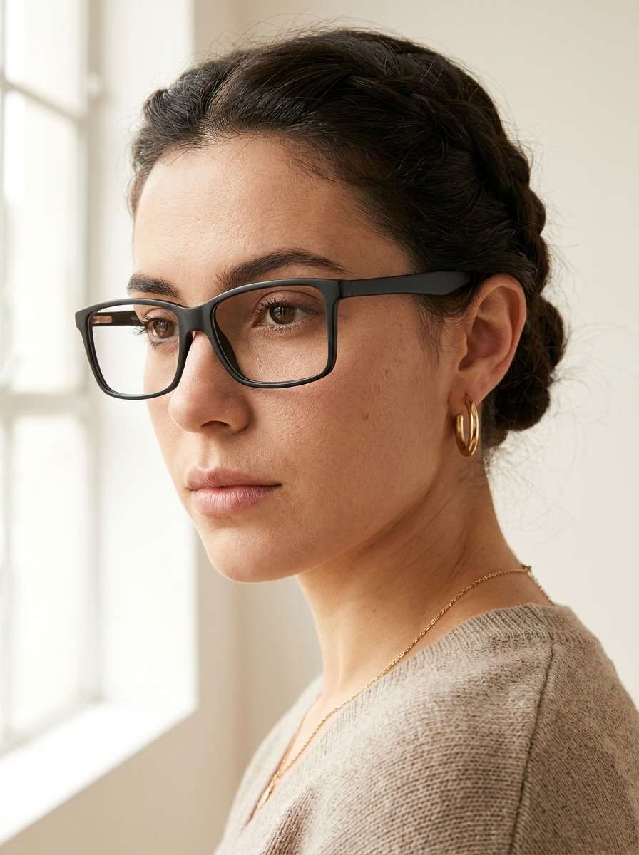 Model wearing Alvie glasses