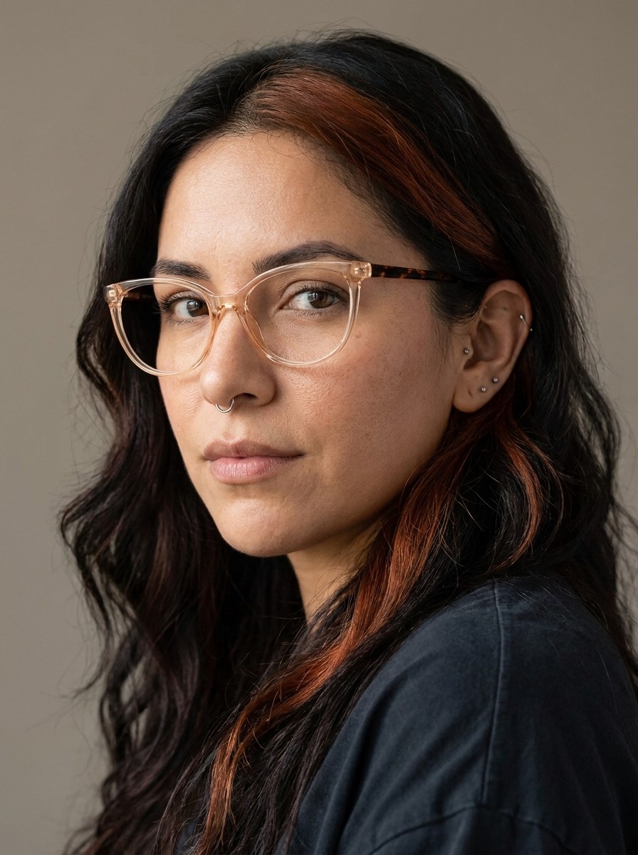 Model wearing Amelia glasses