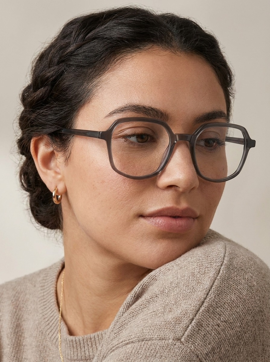 Model wearing Ash glasses