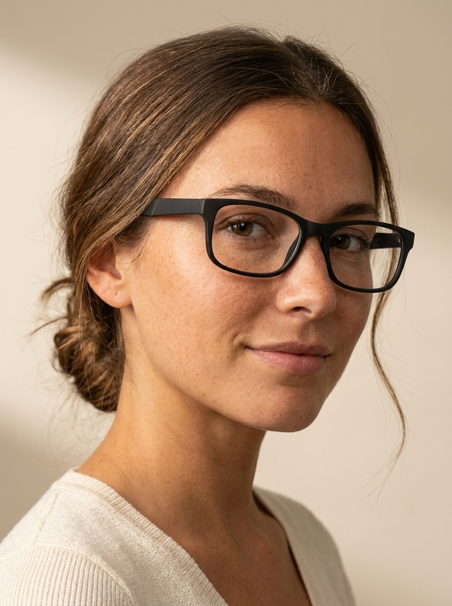 Woman wearing Astan glasses