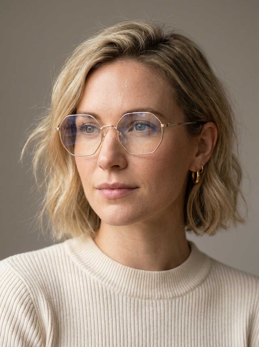 Model wearing Aubrey glasses