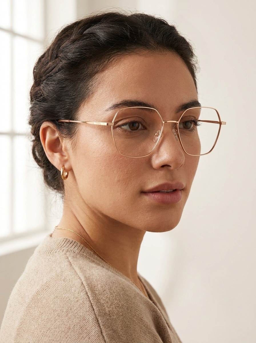 Model wearing Bellamy glasses
