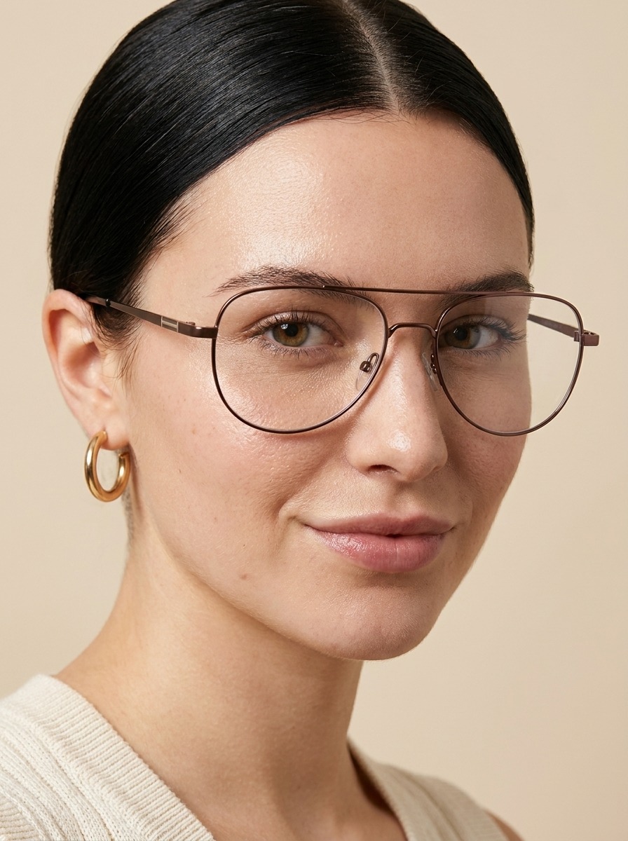 Model wearing Brutsey glasses
