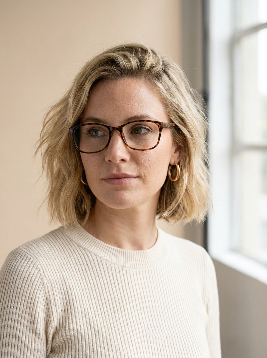 Model wearing Clara glasses
