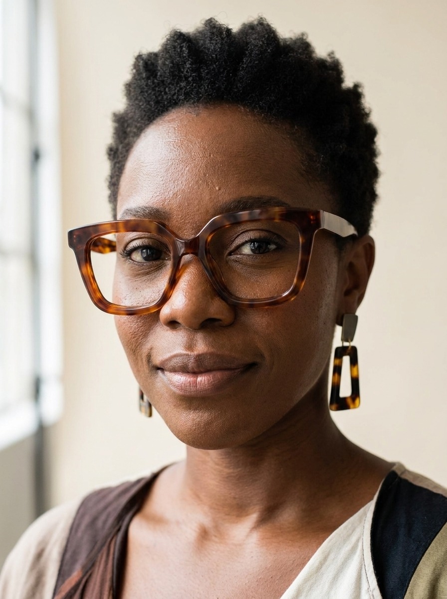 Model wearing Conrad glasses