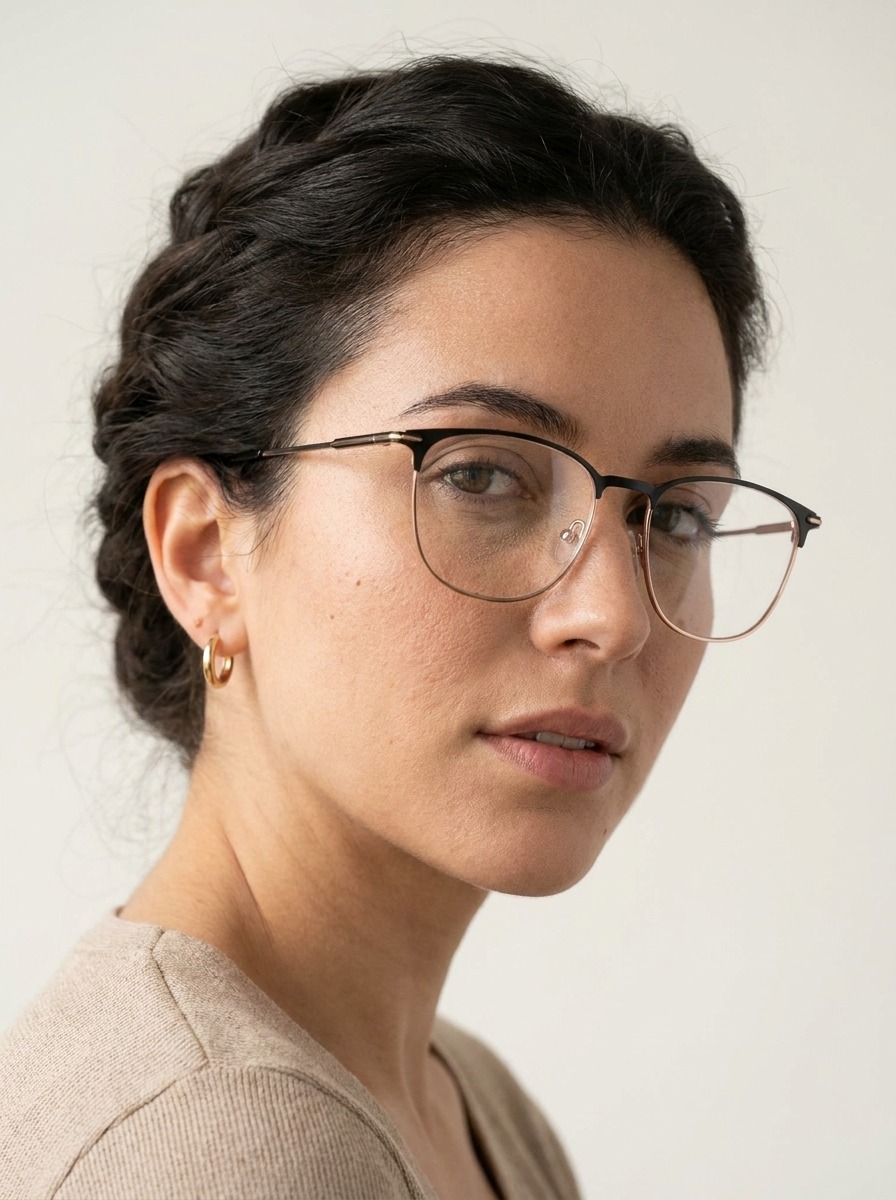 Model wearing Devina glasses