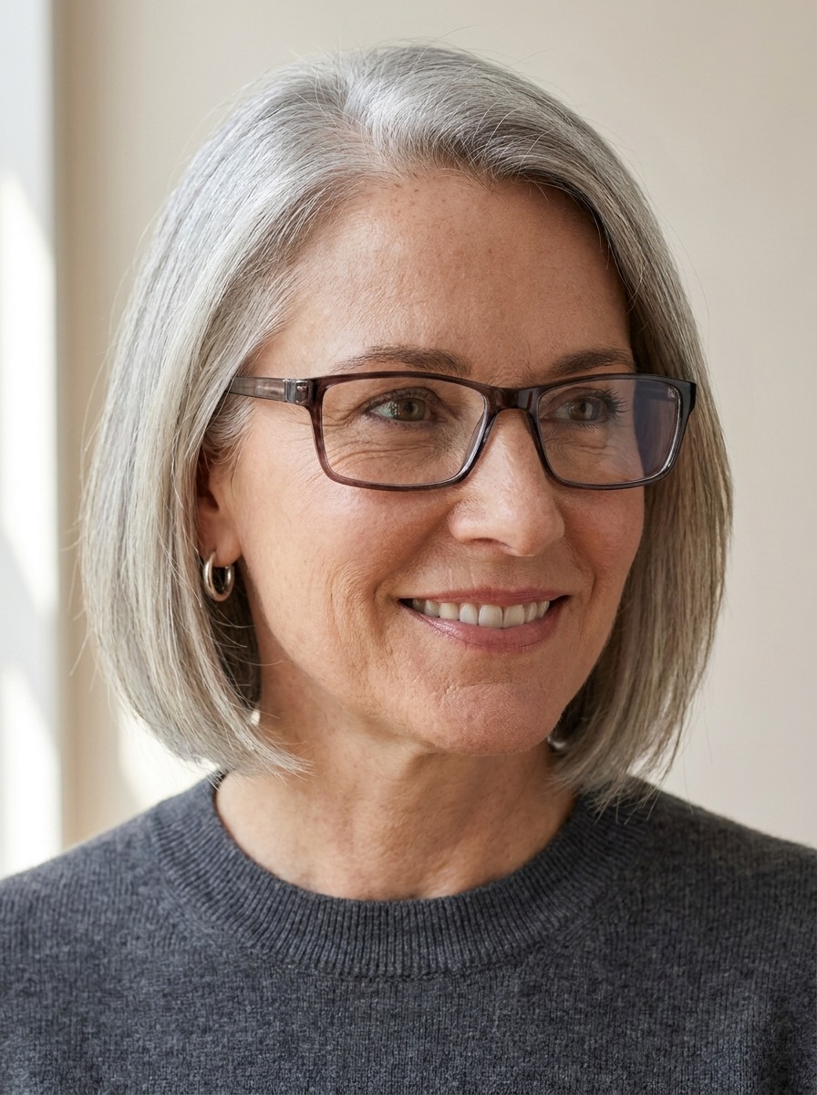 Woman wearing Duke glasses
