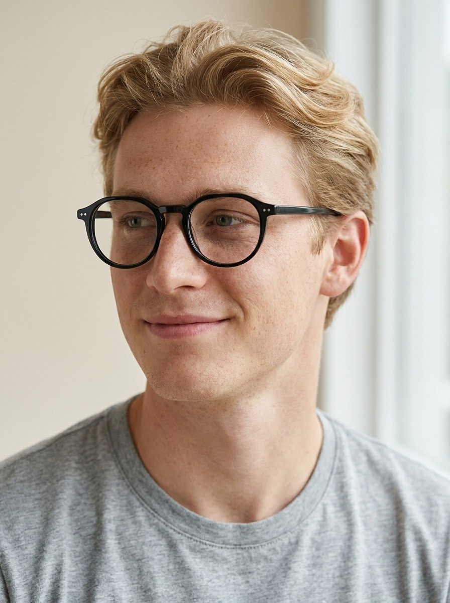 Model wearing Ed glasses