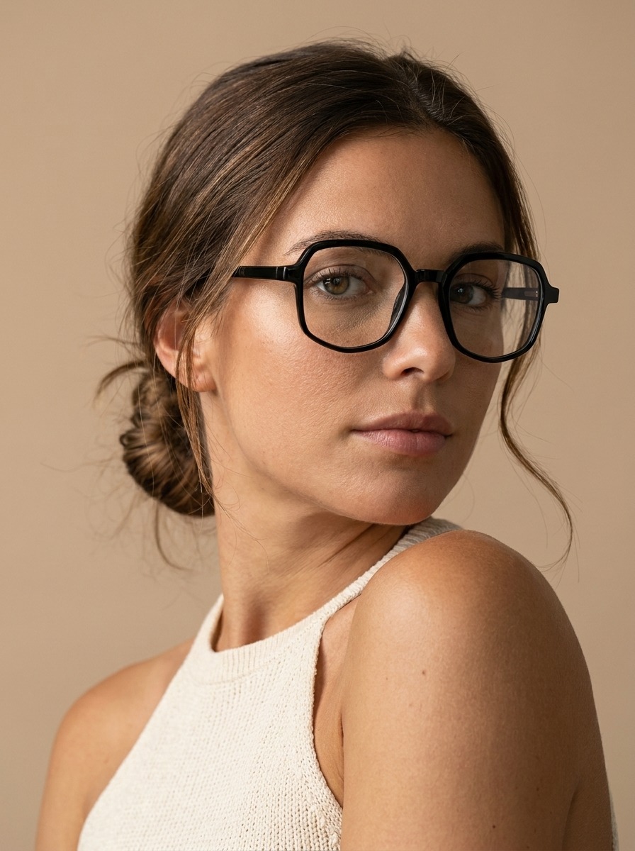 Model wearing Emmy glasses