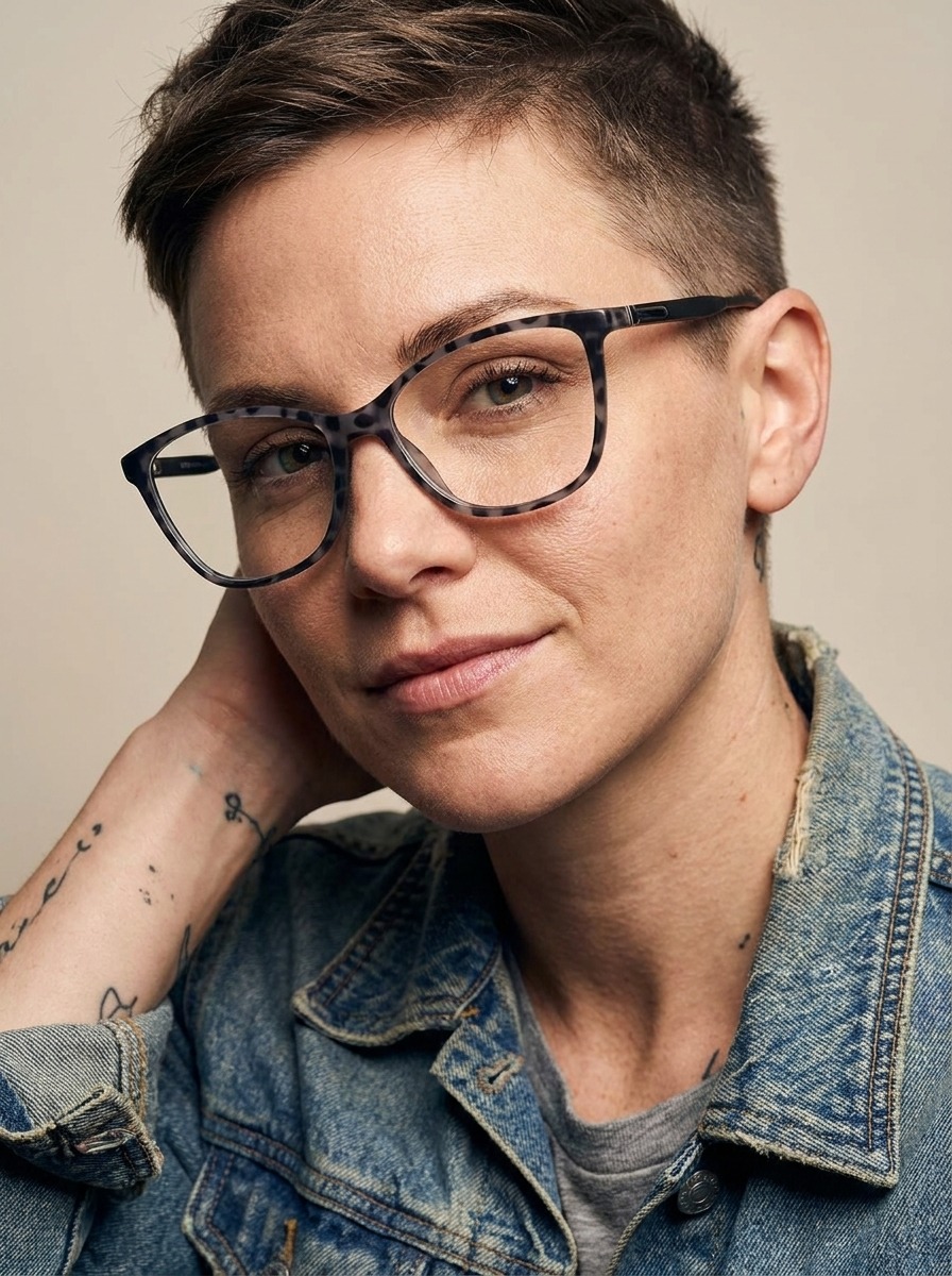 Model wearing Erica glasses