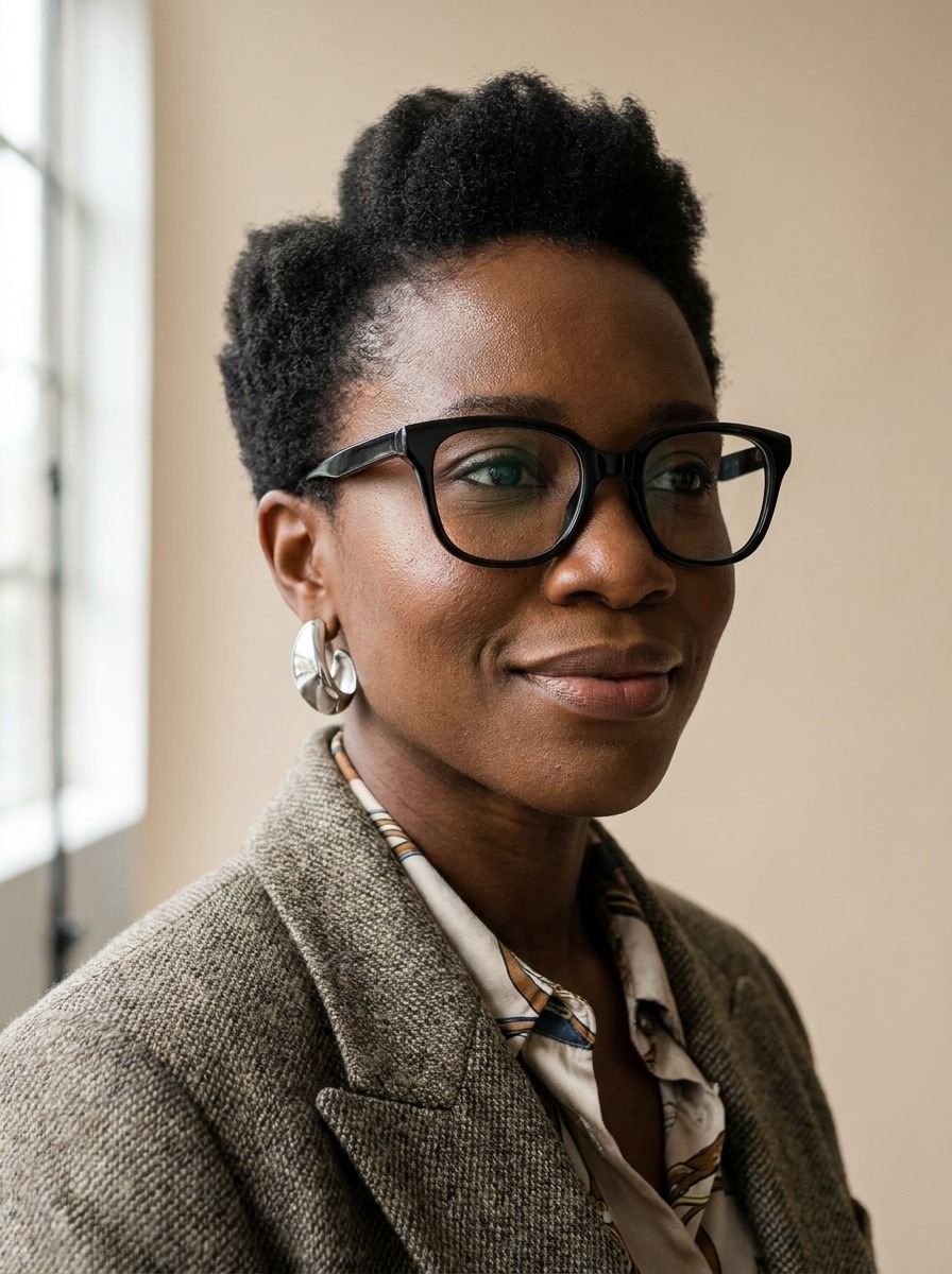 Model wearing Esmay glasses