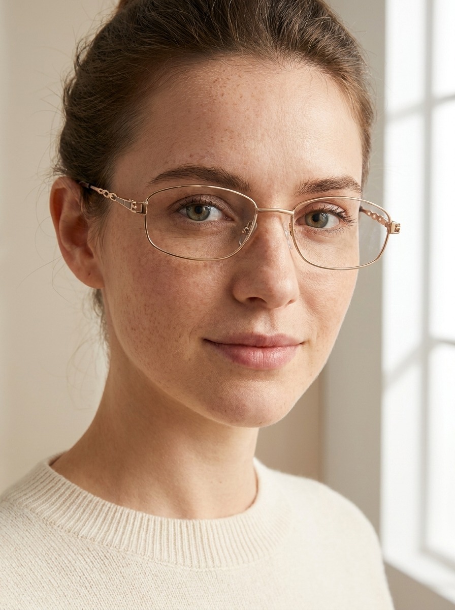 Model wearing Frieda glasses