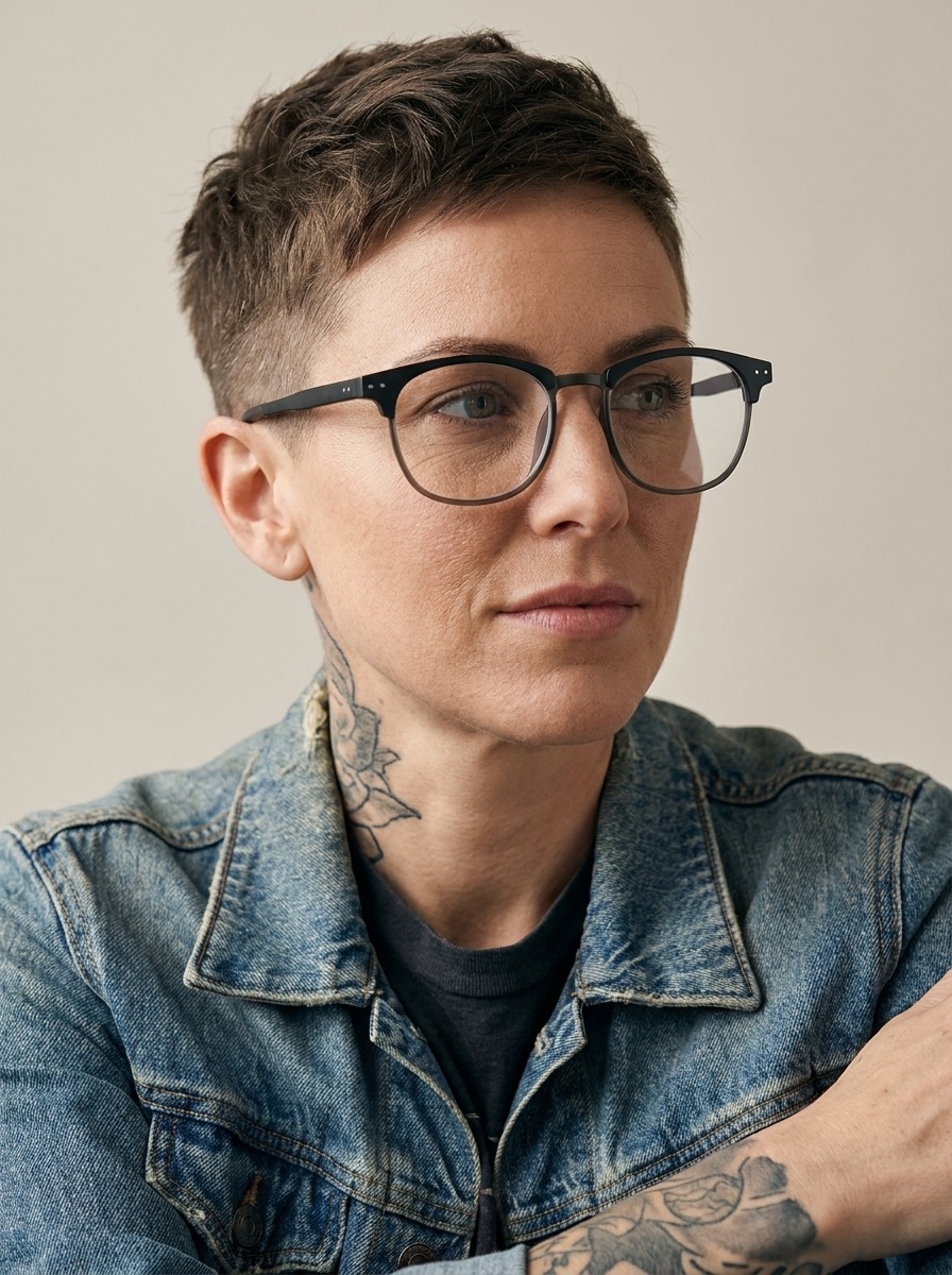 Model wearing Gus glasses