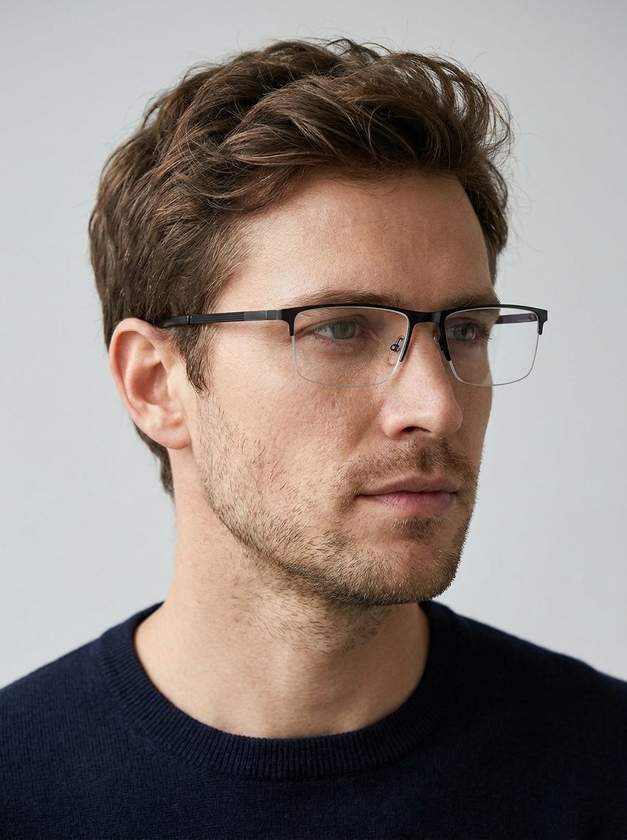 Model wearing Jed glasses
