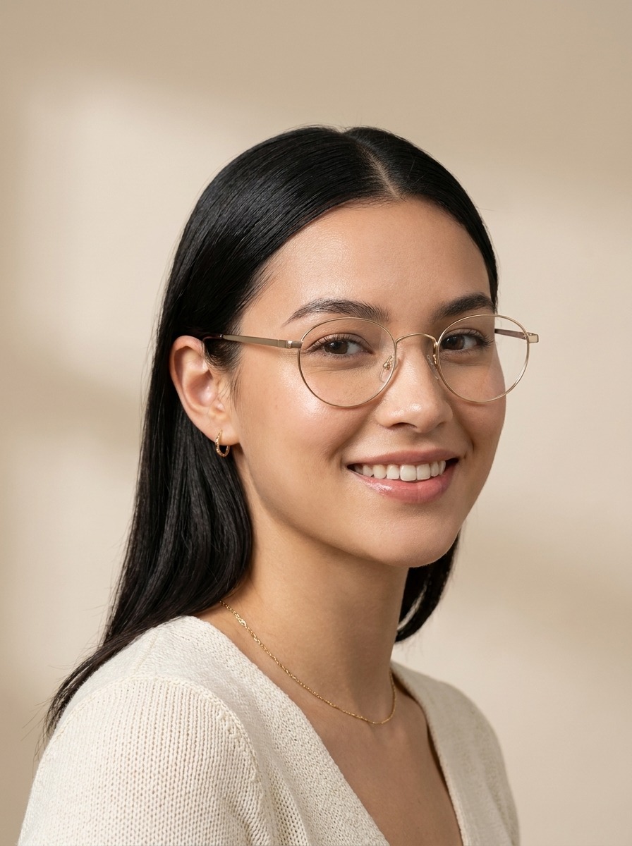 Woman wearing Larking glasses