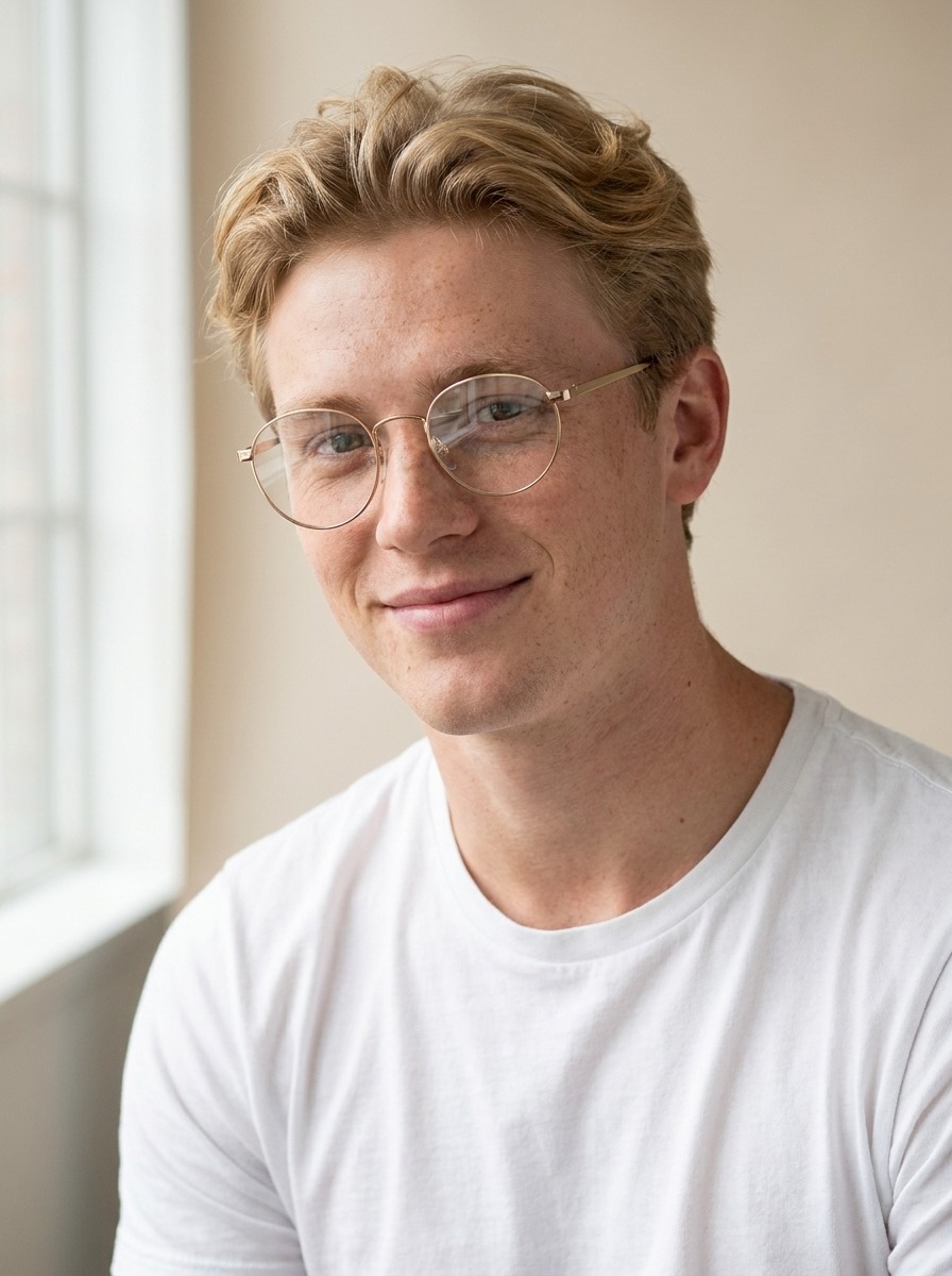 Model wearing Larking glasses
