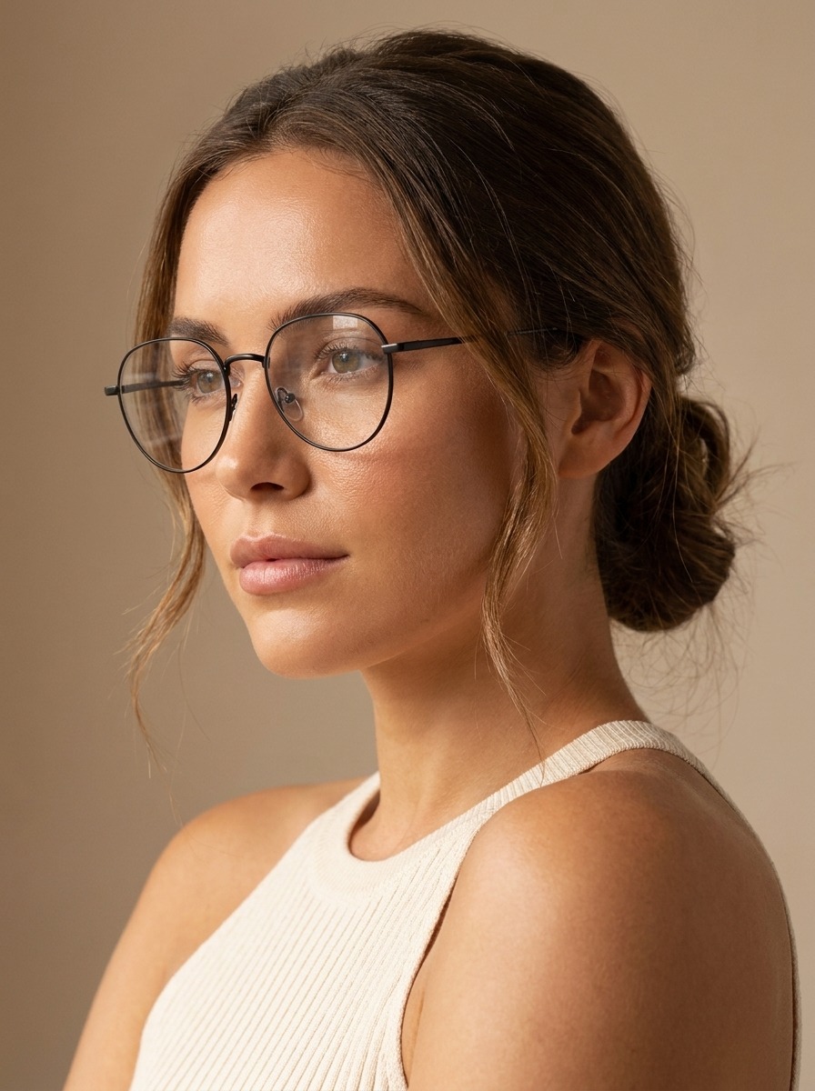 Model wearing Mollie glasses