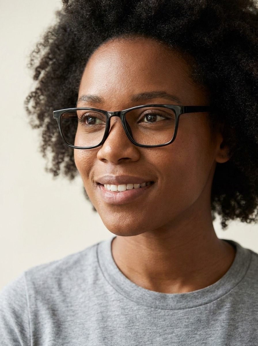Model wearing Nadia glasses