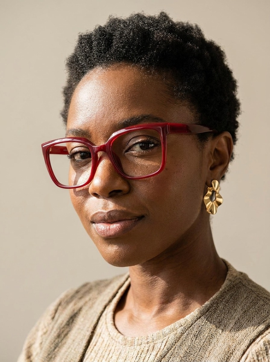 Model wearing Nora glasses