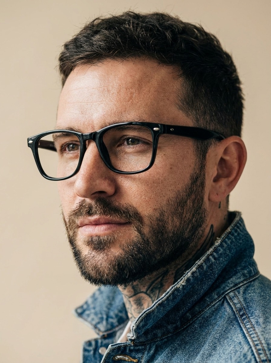 Model wearing Onyx glasses
