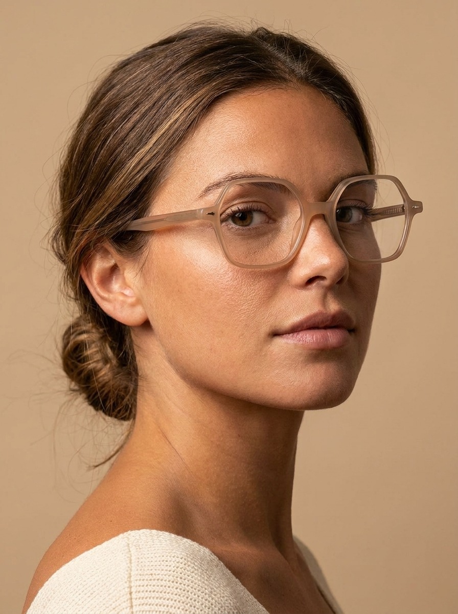 Model wearing Peggy glasses