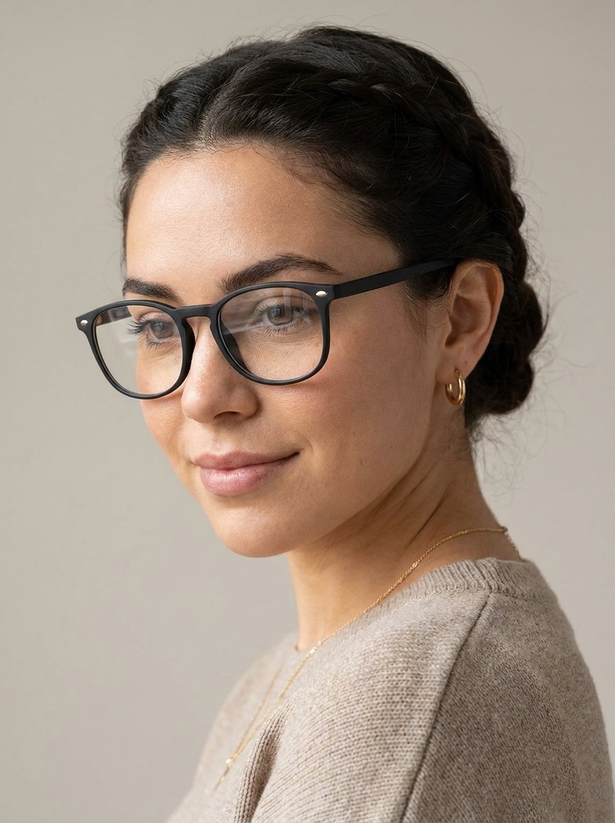Woman wearing Riley glasses