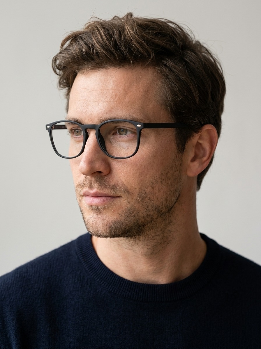 Man wearing Riley glasses