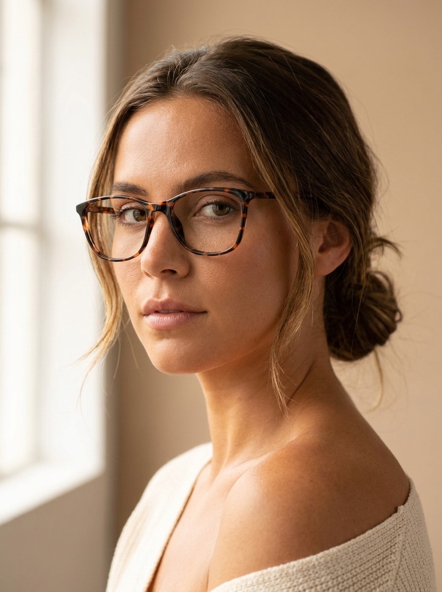 Model wearing Sage glasses