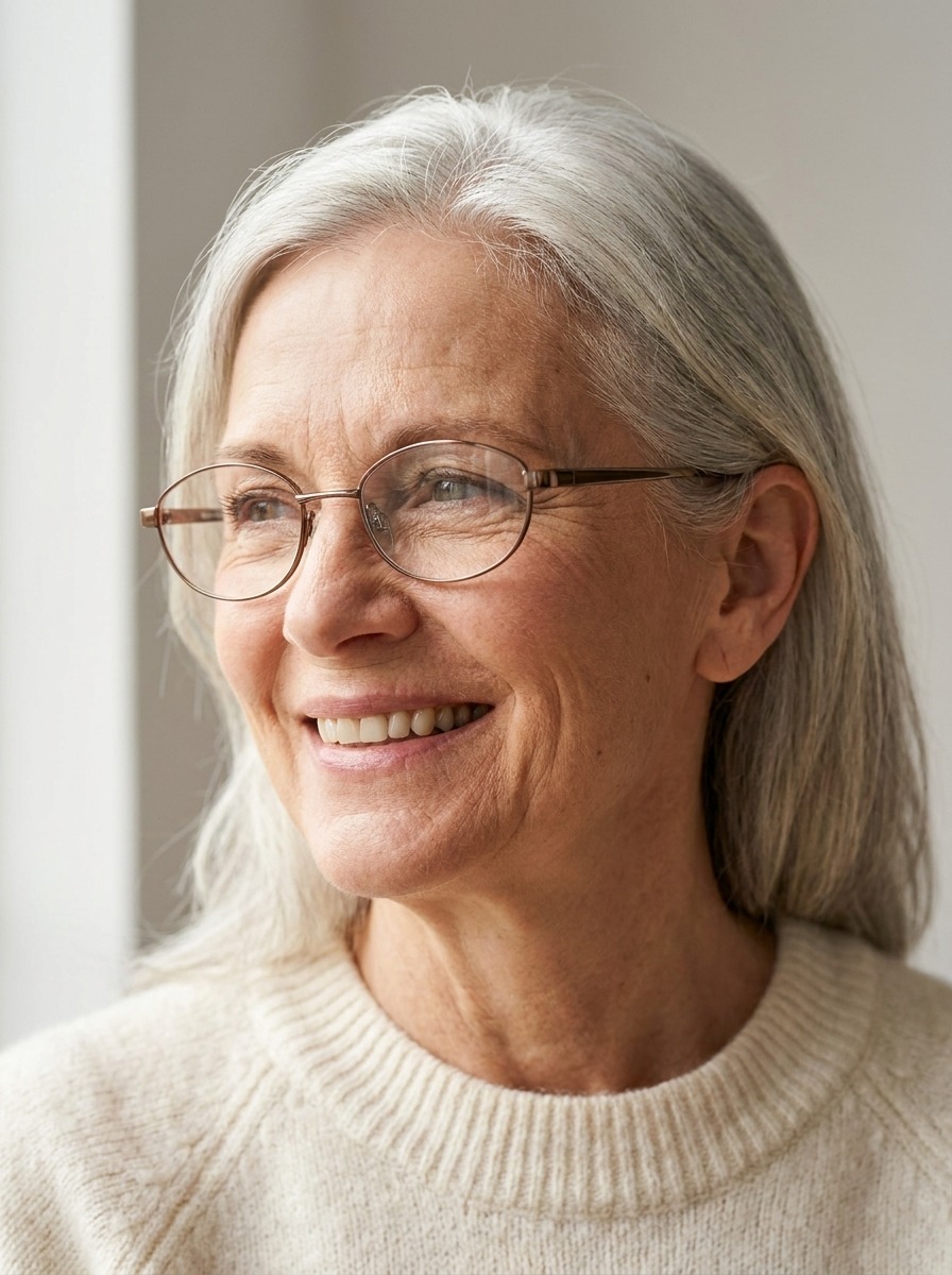 Model wearing Selina glasses