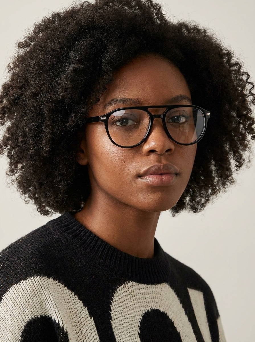 Model wearing Vesper glasses