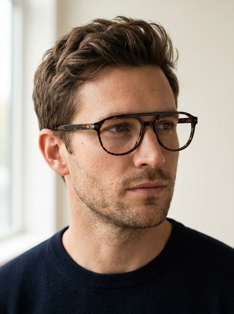 Model wearing Vesper glasses