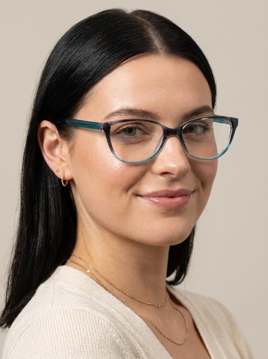 Woman wearing Zelda glasses