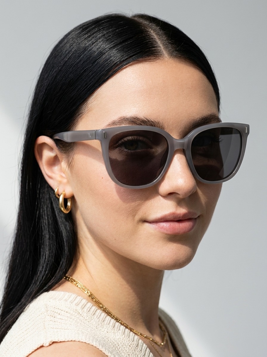 Model wearing Chanel glasses
